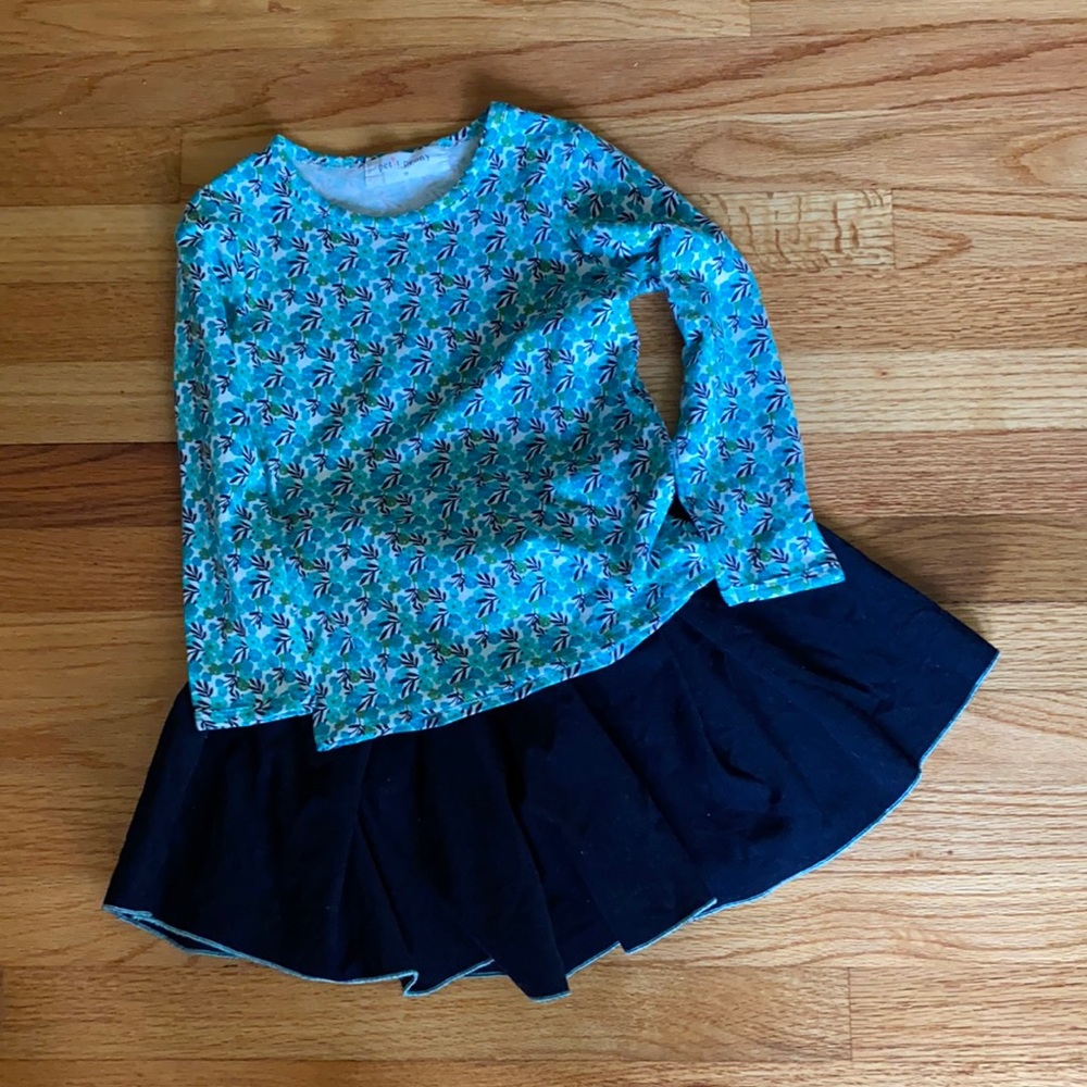 Petit Peony floral top and navy skirt